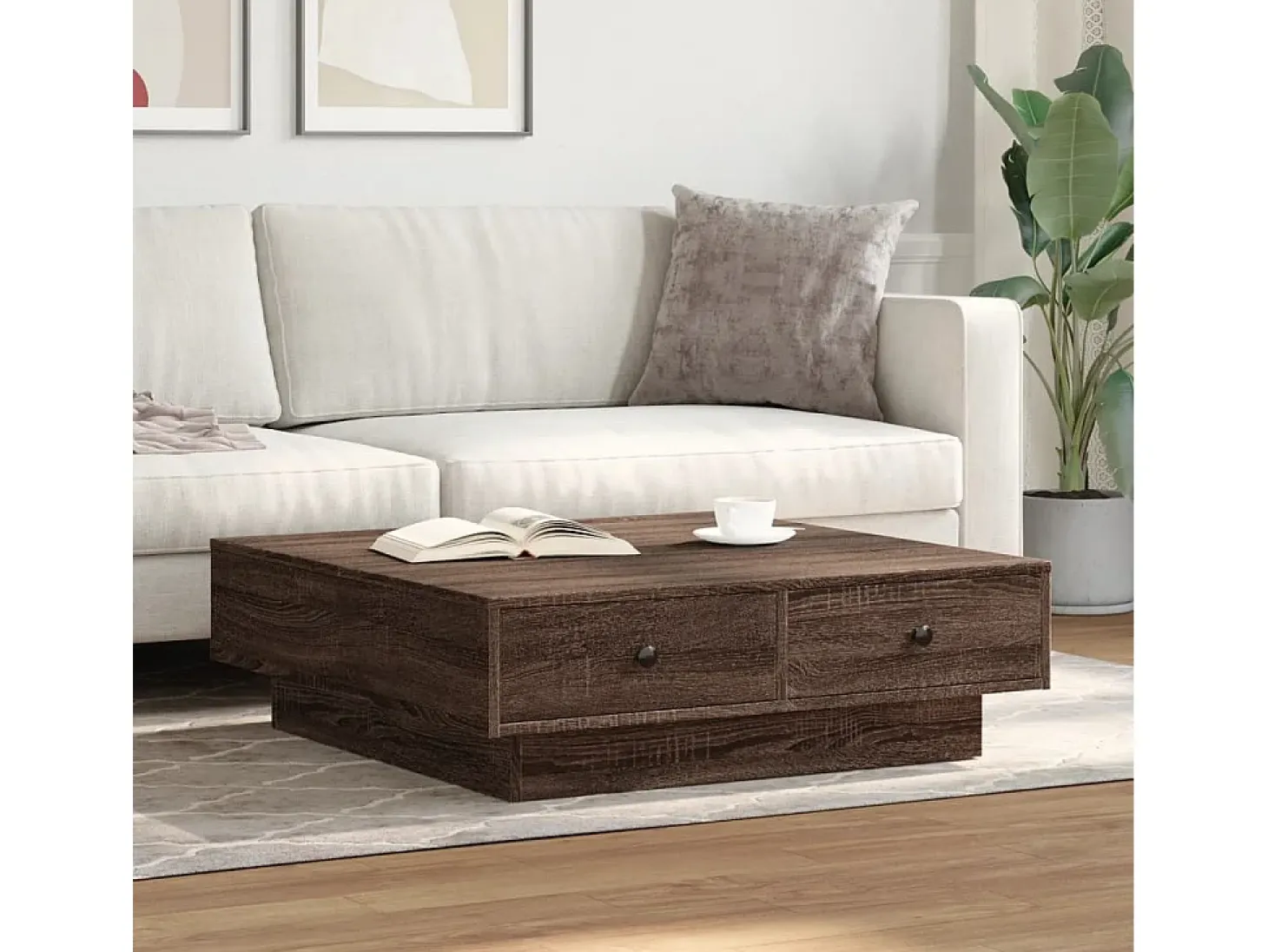 Mesa de centro de madera de ingeniería marrón roble 90x90x28 cm
