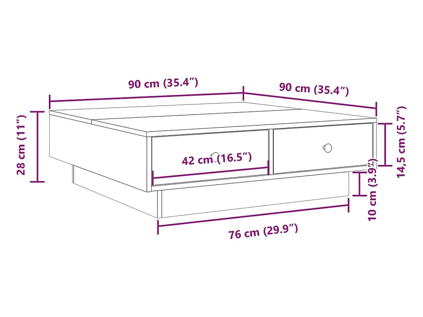 Mesa de centro de madera de ingeniería marrón roble 90x90x28 cm