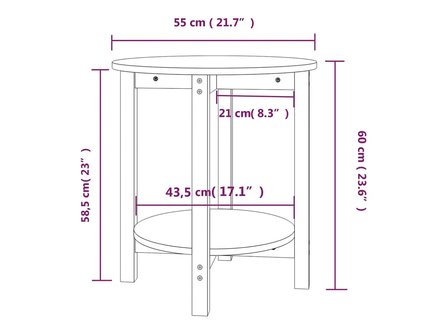 Mesa de centro de madera maciza de pino gris Ø55x60 cm