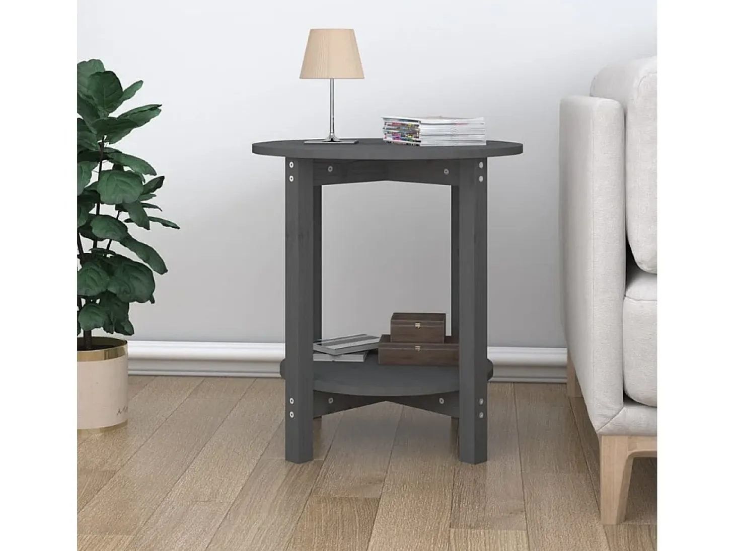 Mesa de centro de madera maciza de pino gris Ø55x60 cm