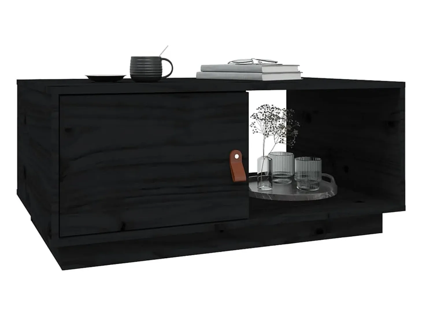 Mesa de centro de madera maciza de pino negro 80x50x35,5 cm