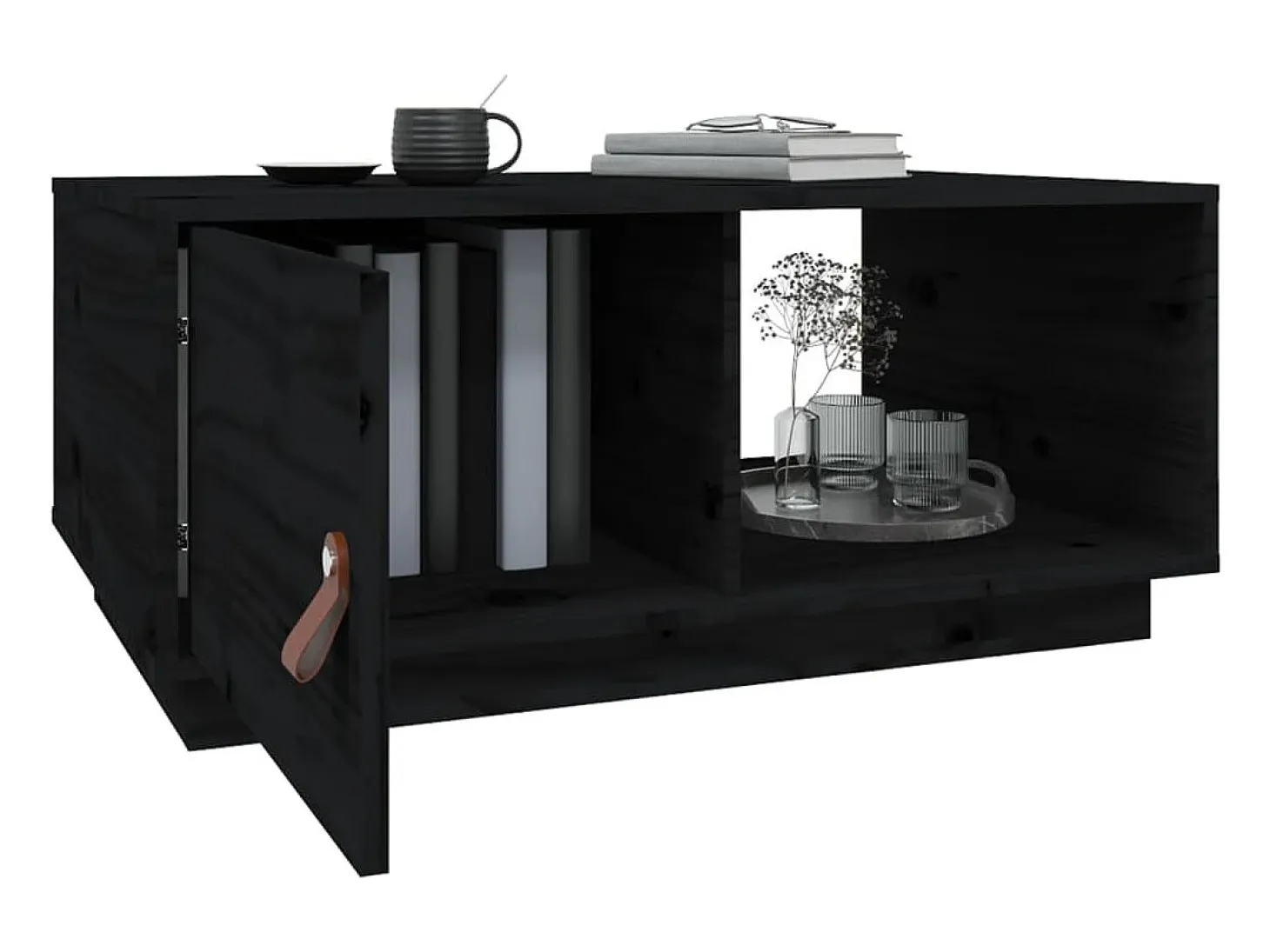 Mesa de centro de madera maciza de pino negro 80x50x35,5 cm