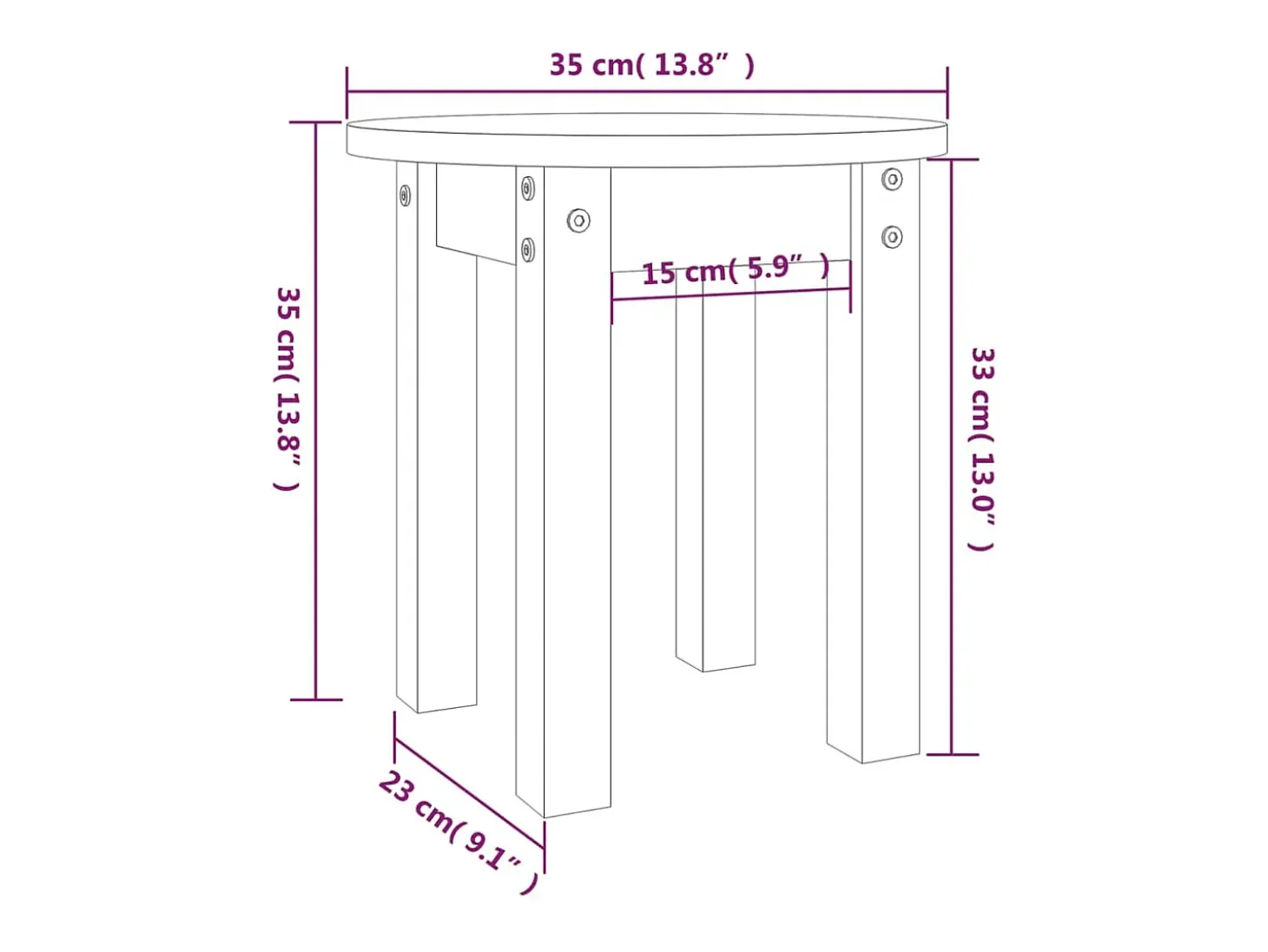 Mesa de centro de madera maciza de pino negro Ø35x35 cm
