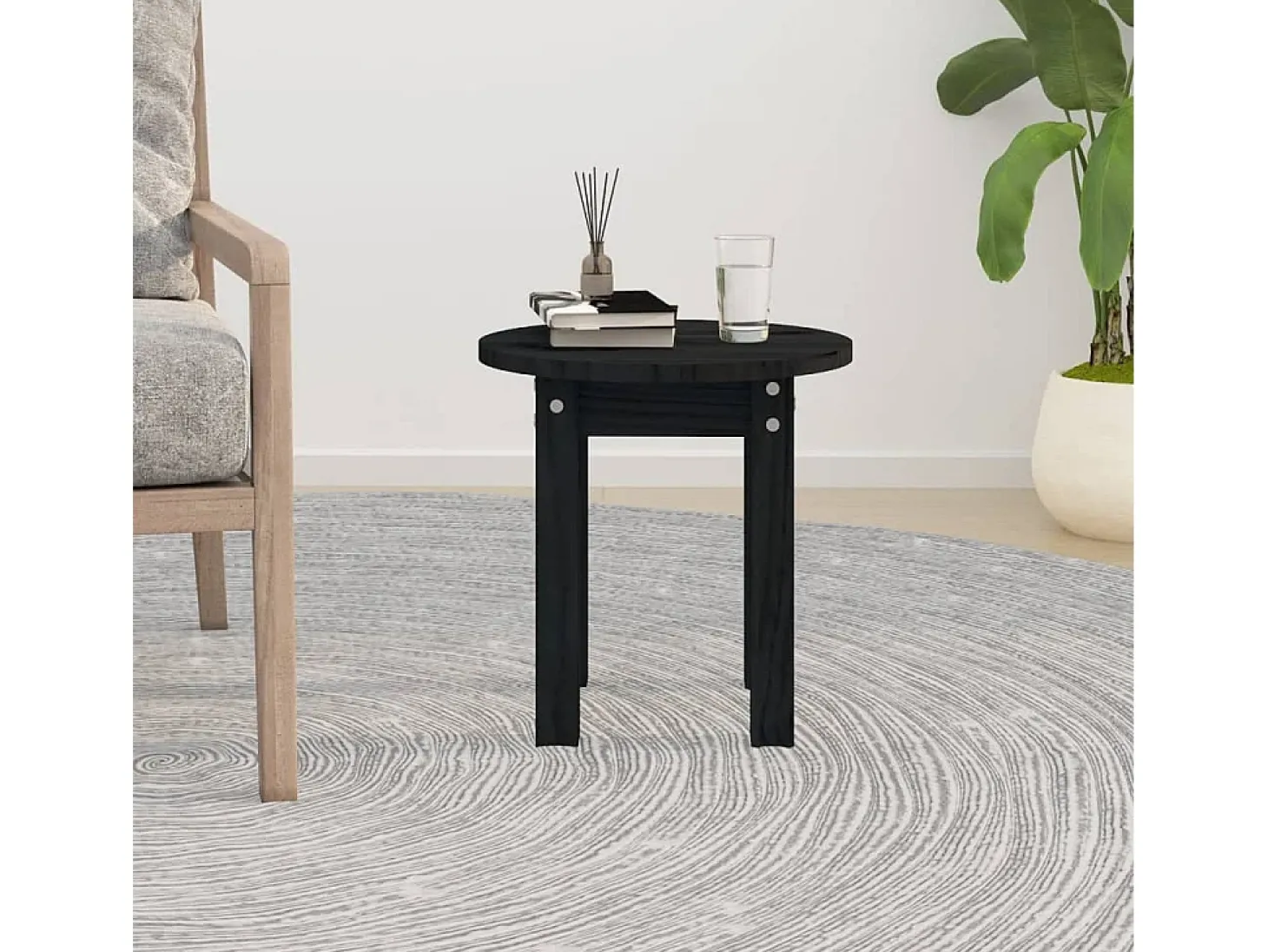 Mesa de centro de madera maciza de pino negro Ø35x35 cm