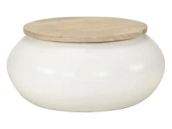 Mesa de centro de madera maciza de mango blanca 51x51x27 cm
