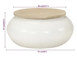 Mesa de centro de madera maciza de mango blanca 51x51x27 cm