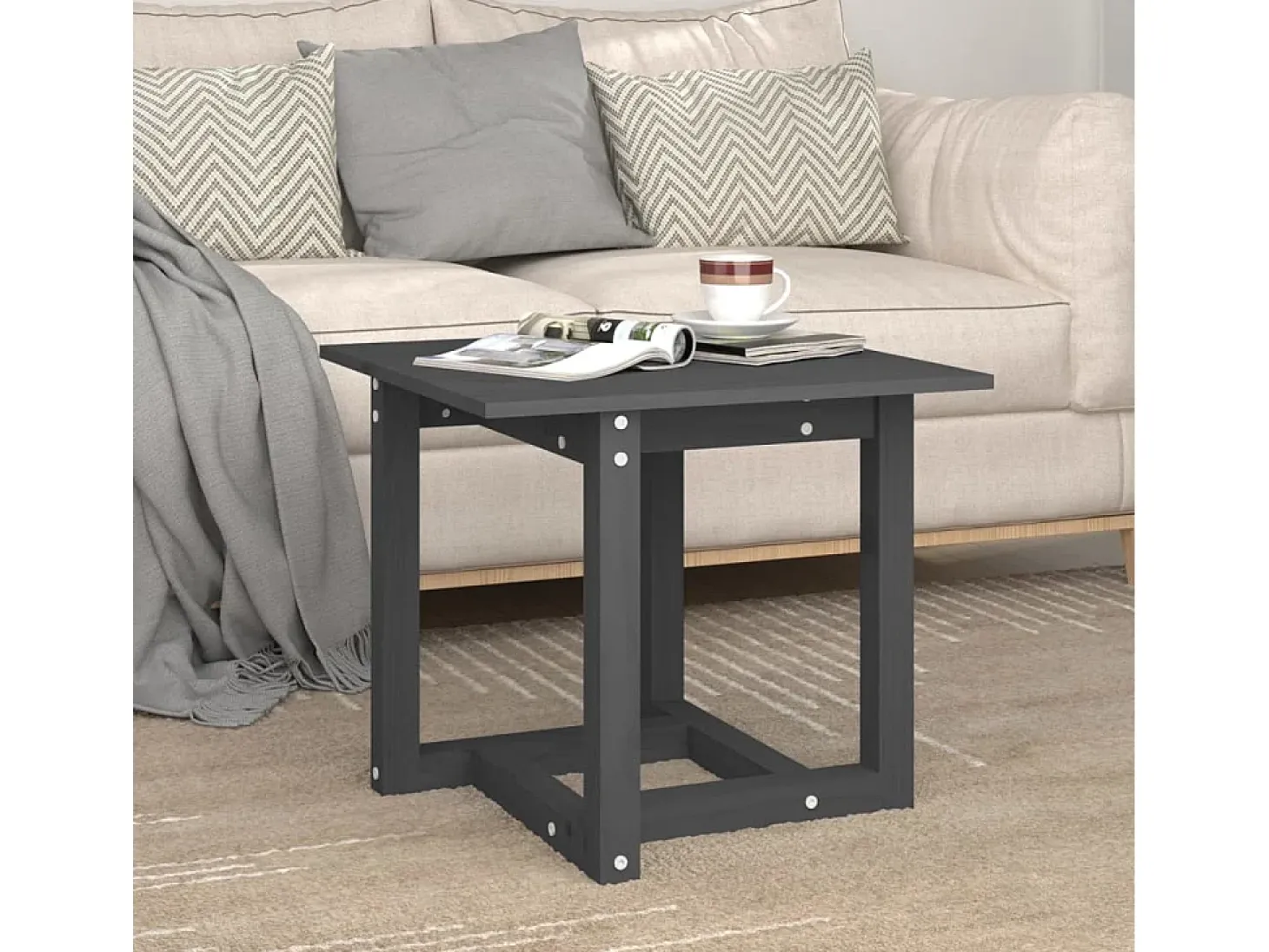 Mesa de centro de madera maciza de pino gris 50x50x45 cm