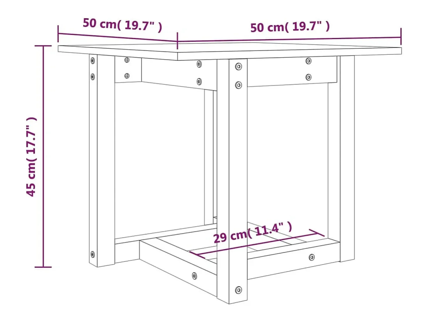 Mesa de centro de madera maciza de pino gris 50x50x45 cm
