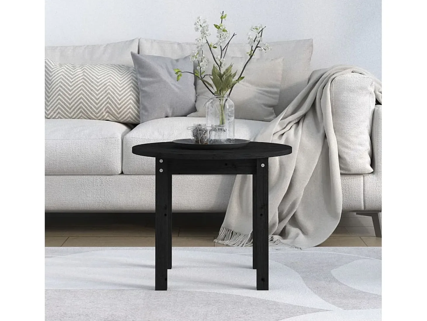 Mesa de centro de madera maciza de pino negro Ø 55x45 cm