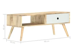 Mesa de centro de madera maciza de mango 90x50x40 cm