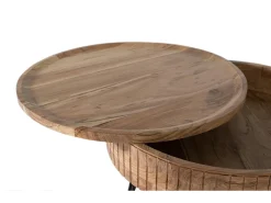 Mesa de centro de madera de mango y base de hierro fabricada a mano