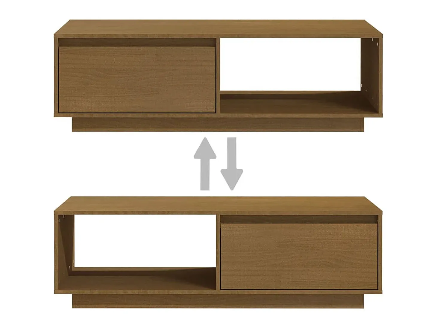 Mesa de centro de madera maciza pino marrón miel 110x50x33,5 cm