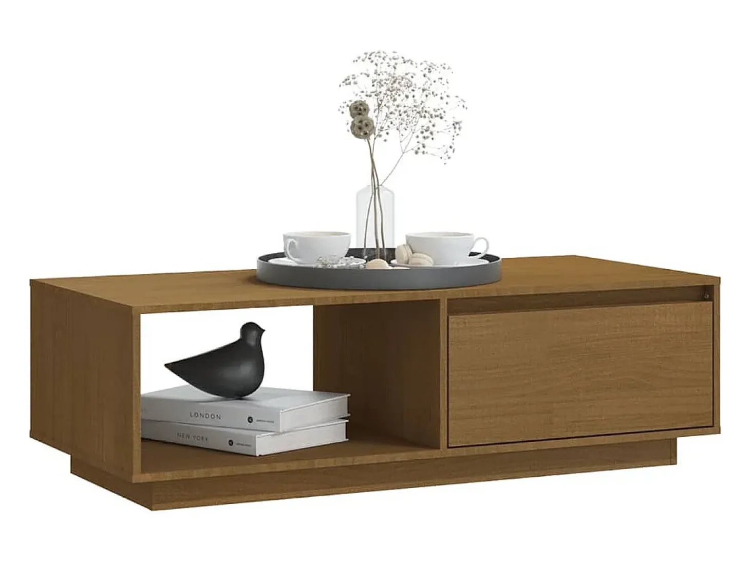 Mesa de centro de madera maciza pino marrón miel 110x50x33,5 cm