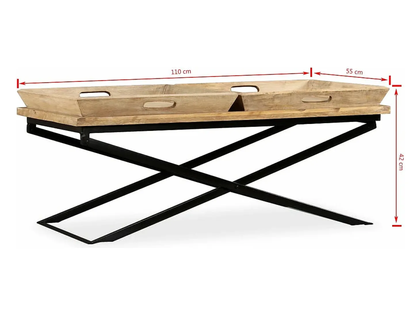 Mesa de centro de madera maciza de mango 110x55x42 cm