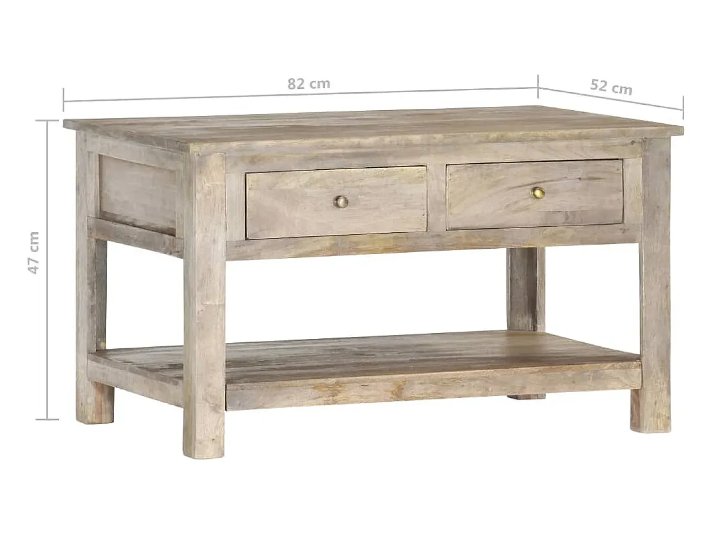 Mesa de centro de madera maciza de mango 82x52x47 cm