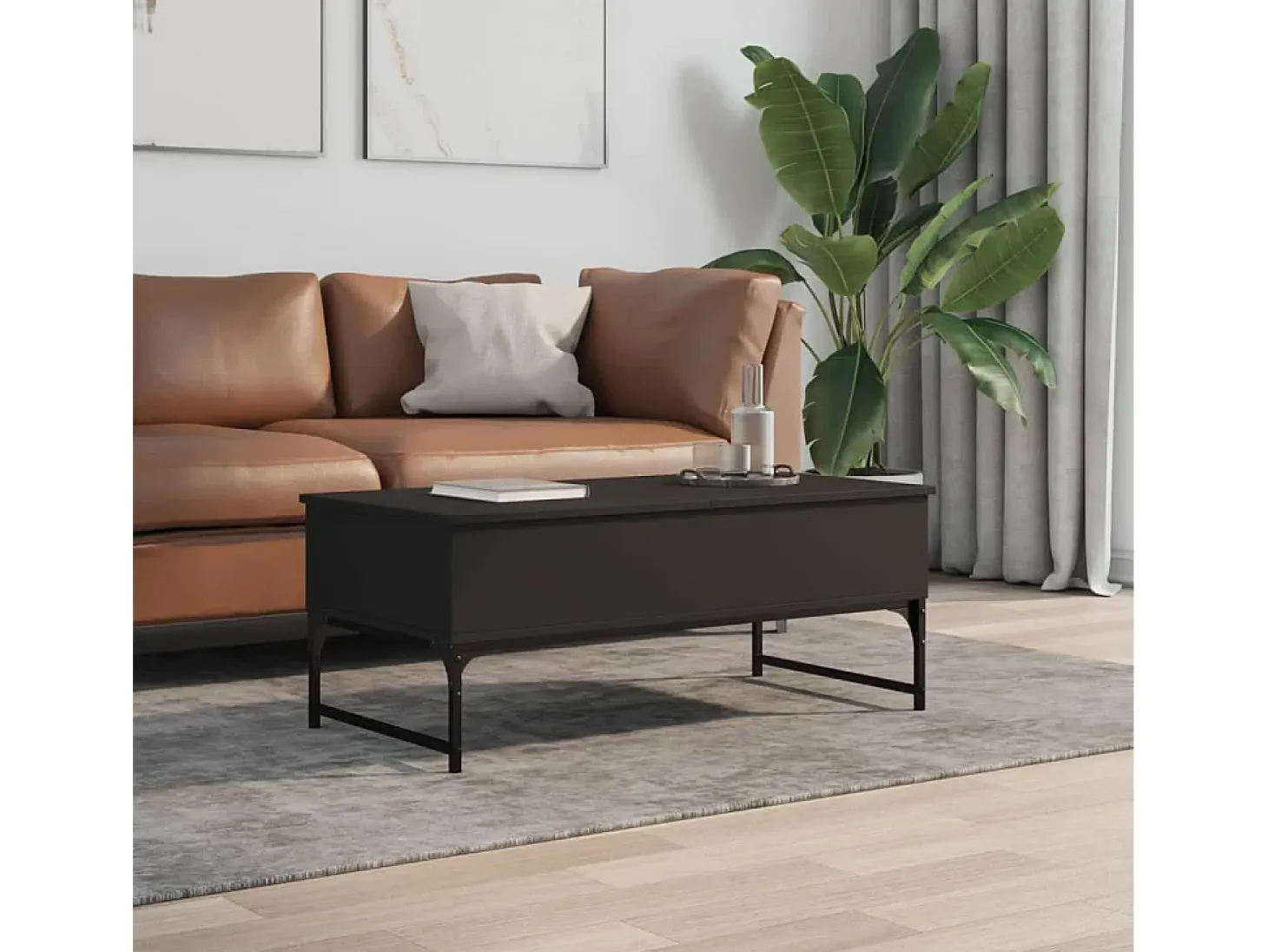 Mesa de centro de madera ingeniería y metal negro 100x50x40 cm