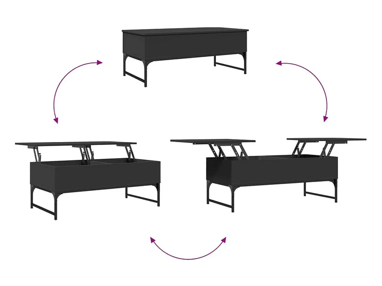 Mesa de centro de madera ingeniería y metal negro 100x50x40 cm