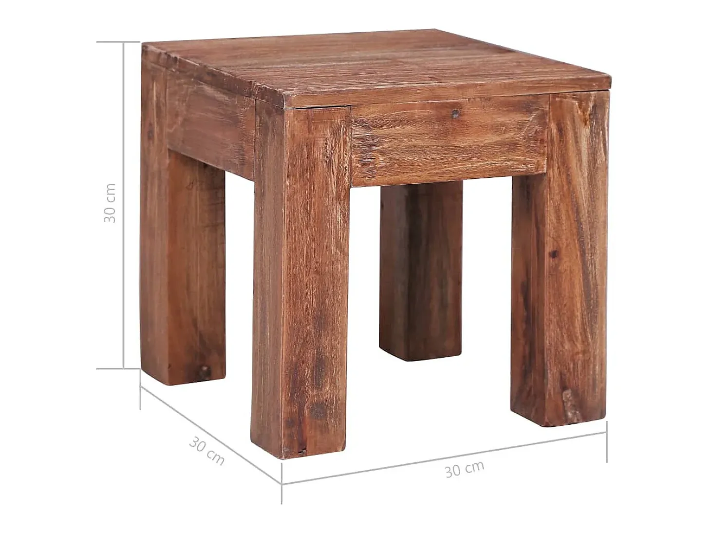 Mesa de centro de madera maciza reciclada 30x30x30 cm