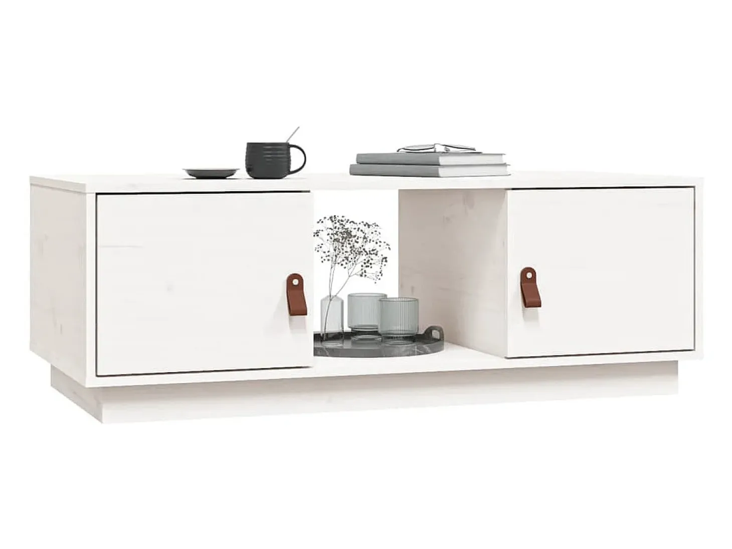 Mesa de centro de madera maciza de pino blanco 100x50x35 cm
