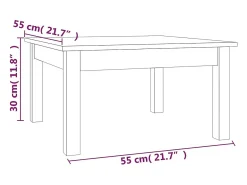 Mesa de centro de madera maciza de pino 55x55x30 cm