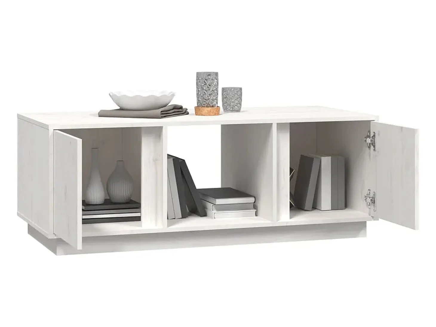 Mesa de centro de madera maciza de pino blanco 110x50x40 cm