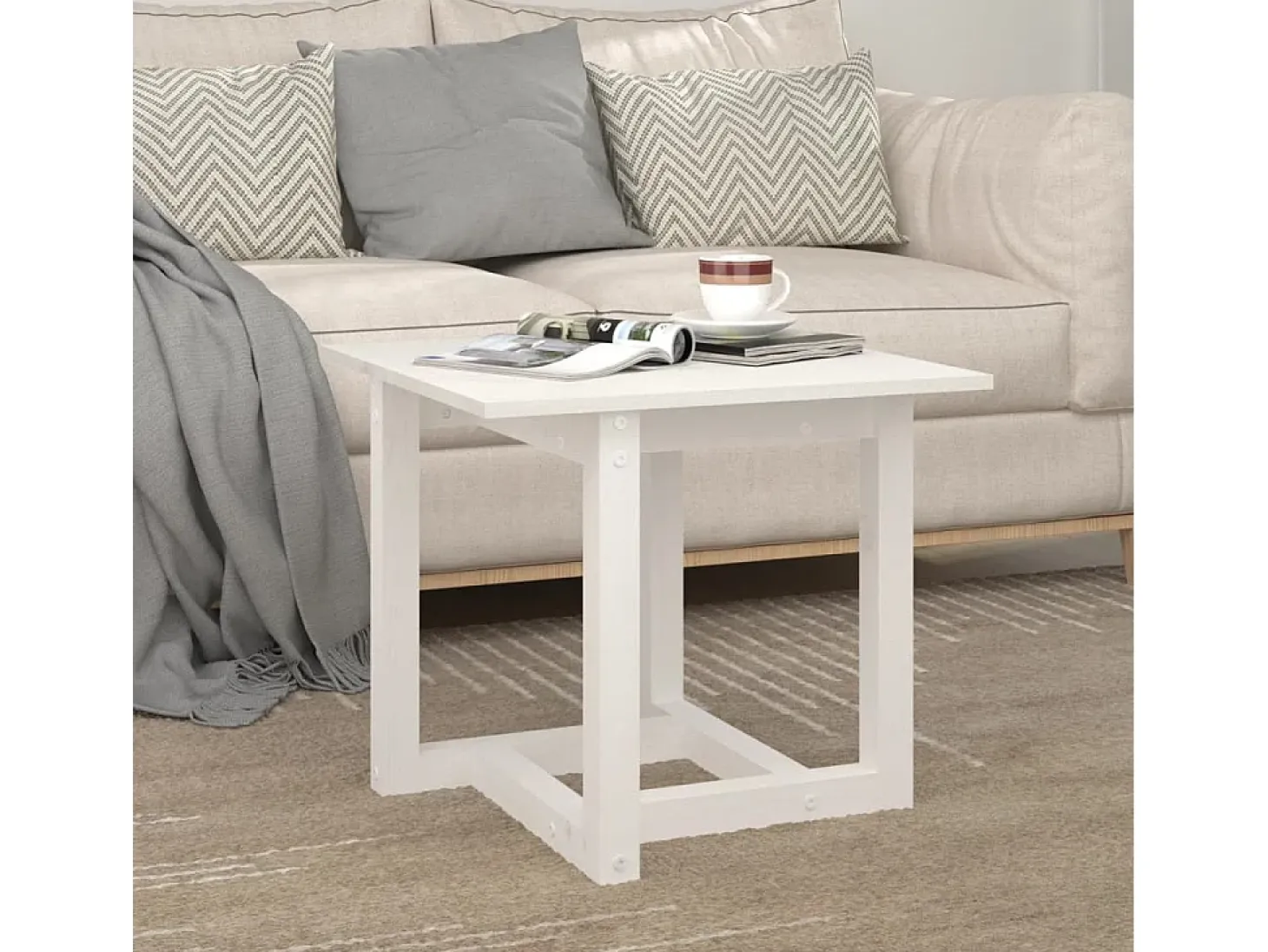 Mesa de centro de madera maciza de pino blanco 50x50x45 cm