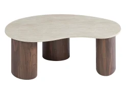 Mesa de centro de MDF - Efecto travertino beige y natural oscuro - ALOZYA
