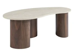 Mesa de centro de MDF - Efecto travertino beige y natural oscuro - ALOZYA