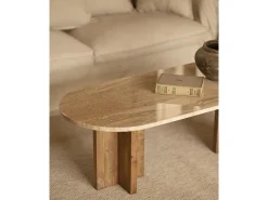 Mesa de centro de mármol daino reale y patas de madera maciza DECOWOOD de 120x50cm - TOSCANA - DECOWOOD