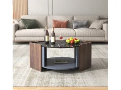 Mesa de centro de mármol y nogal: colores contrastantes, madera con cajón y almacenamiento abierto