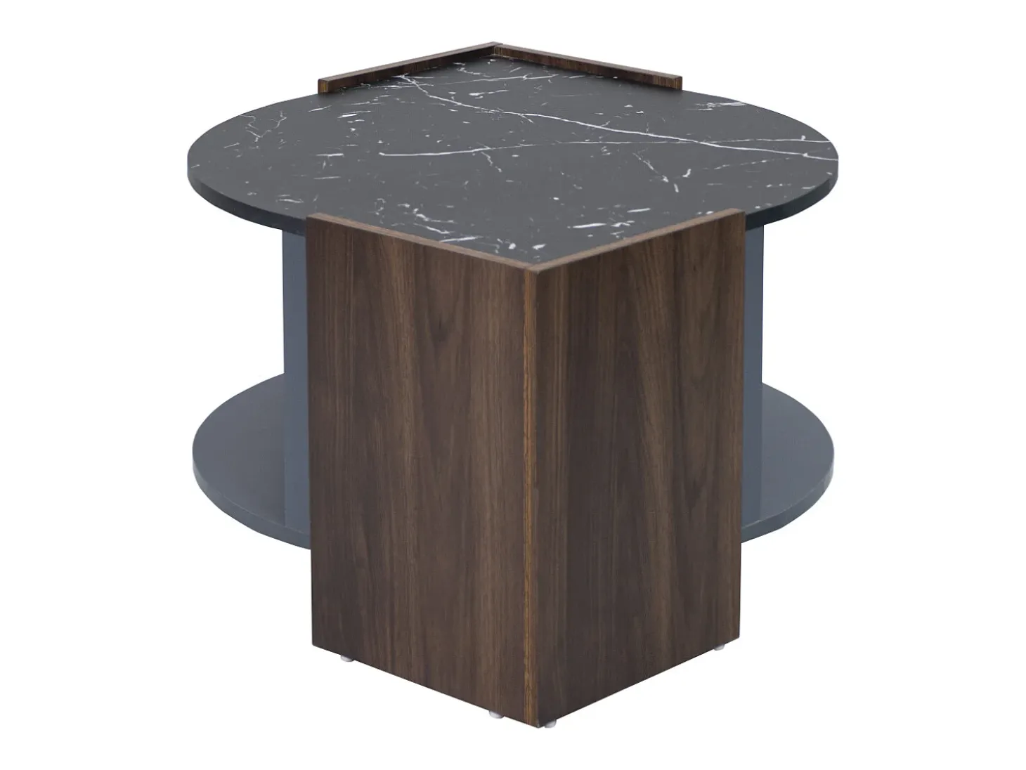 Mesa de centro de mármol y nogal: colores contrastantes, madera con cajón y almacenamiento abierto