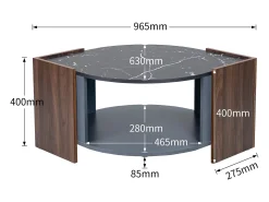Mesa de centro de mármol y nogal: colores contrastantes, madera con cajón y almacenamiento abierto