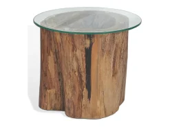 Mesa de centro de teca y vidrio 50x40 cm