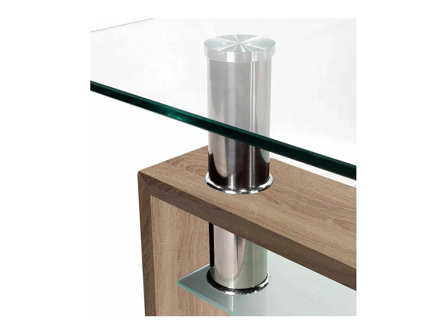 Mesa de centro de 43x100x60 cm con sobre de cristal y patas roble Kendra