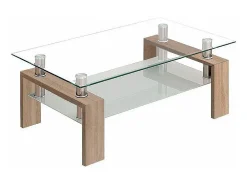 Mesa de centro de 43x100x60 cm con sobre de cristal y patas roble Kendra