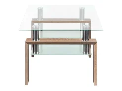 Mesa de centro de 43x100x60 cm con sobre de cristal y patas roble Kendra