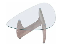 Mesa de centro de 40x110x70 cm con sobre ovalado de cristal y patas en acabado roble Lucy