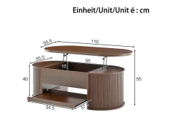 Mesa de centro elevable - 110 x 55,5 x 40 cm - con estante extensible + tablero elevable - MDF - natural oscuro