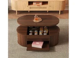 Mesa de centro elevable - 110 x 55,5 x 40 cm - con estante extensible + tablero elevable - MDF - natural oscuro