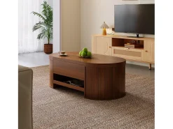 Mesa de centro elevable - 110 x 55,5 x 40 cm - con estante extensible + tablero elevable - MDF - natural oscuro