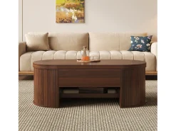 Mesa de centro elevable - 110 x 55,5 x 40 cm - con estante extensible + tablero elevable - MDF - natural oscuro