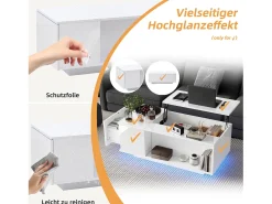 Mesa de centro elevable - 100 x 50 x 40 cm - con almacenaje oculto + LED + 1 cajón - aglomerado - blanco