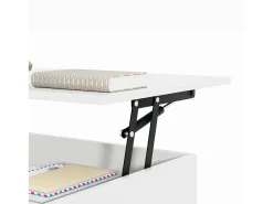 Mesa de centro elevable blanca con LED, tapa de cristal y almacenaje 100x50x33/47,5cm