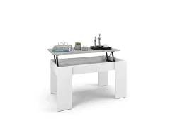 Mesa de centro elevable con almacenaje en blanco artik y gris cemento 90x43-53 cm Norak Blanco Artik (Blanco Mate) - Gris Cemento