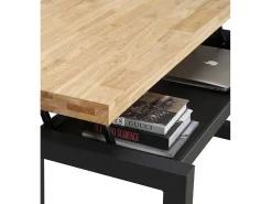 Mesa de centro elevable de 120x60x48 cm con sobre de madera y patas negras Darek