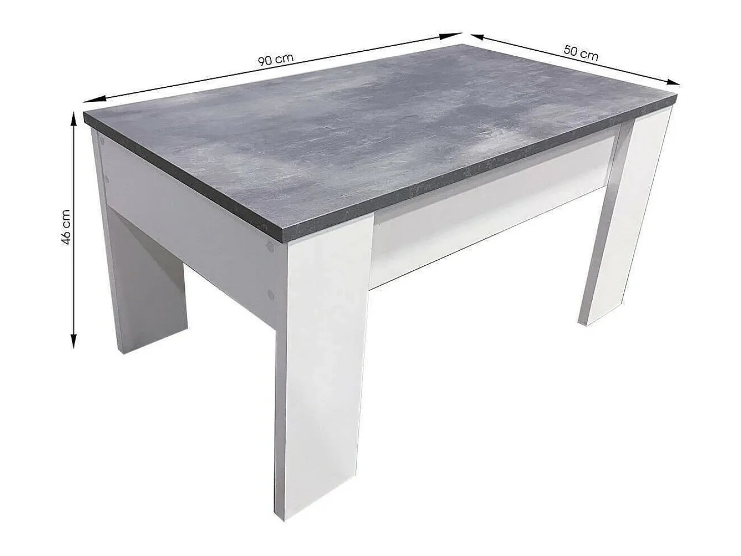 Mesa de centro elevable GALA 90x50x46 cm - BLANCO-CEMENTO