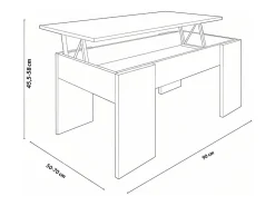 Mesa de centro elevable GALA 90x50x46 cm - BLANCO-CEMENTO