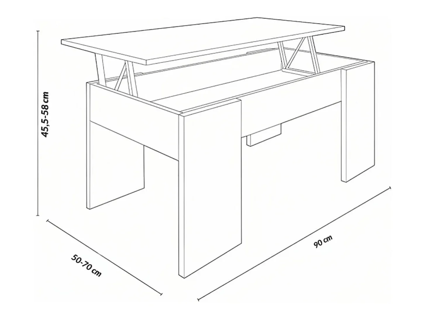 Mesa de centro elevable GALA 90x50x46 cm - BLANCO-CEMENTO
