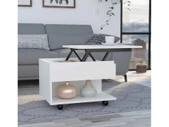 Mesa de Centro Elevable Luanda, con ruedas , 38.86 cm X 54.86 cm X 49.78 cm , Blanco