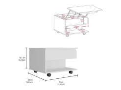 Mesa de Centro Elevable Luanda, con ruedas , 38.86 cm X 54.86 cm X 49.78 cm , Blanco